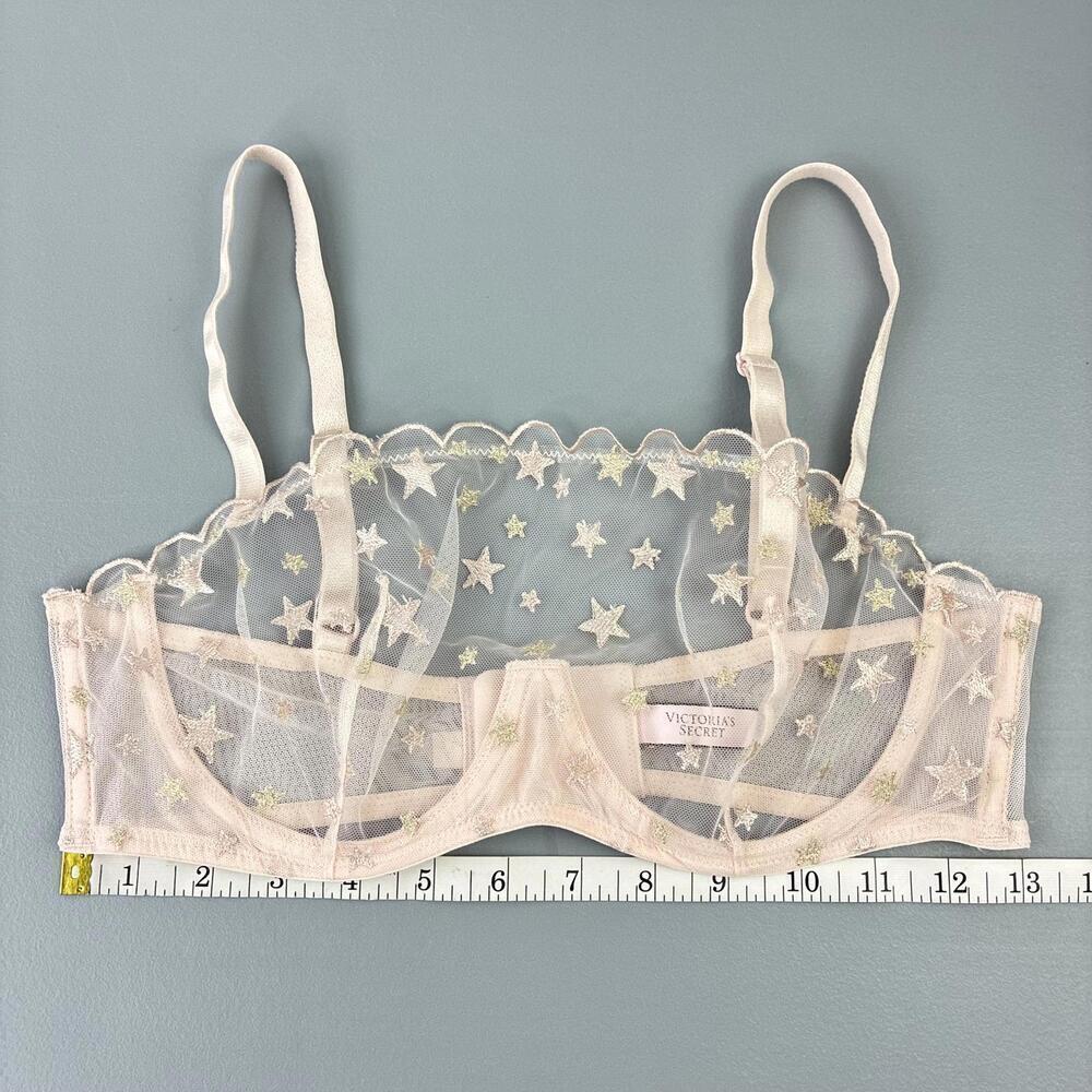 Sheer Star Embroidered Mesh Underwire Bra in Light Pink - Picture 7 of 9